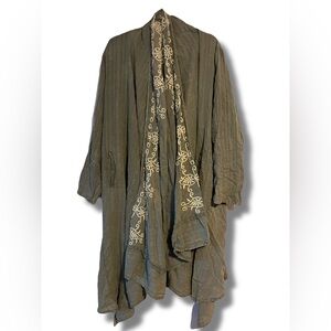 World Market Embroidered Olive Green Kimono
